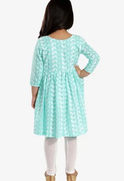 Chikankari Pure Cotton A Line Kurta Set in Turquoise