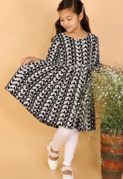 Chikankari Pure Cotton A Line Kurta Set in Black