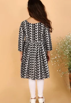 Chikankari Pure Cotton A Line Kurta Set in Black