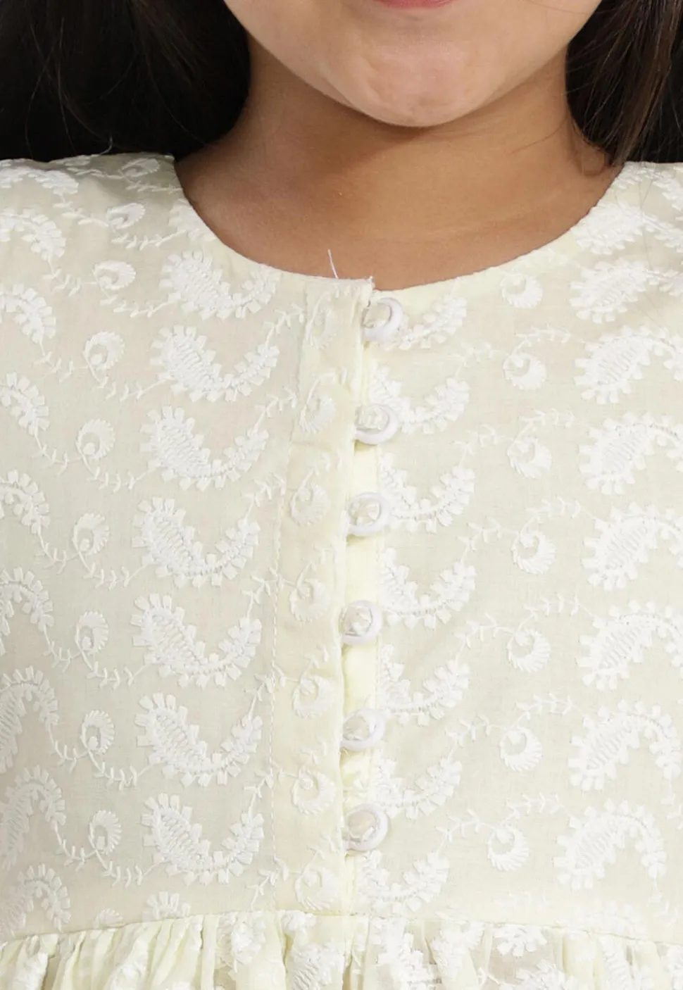 Chikankari Pure Cotton A Line Kurta Set in Cream