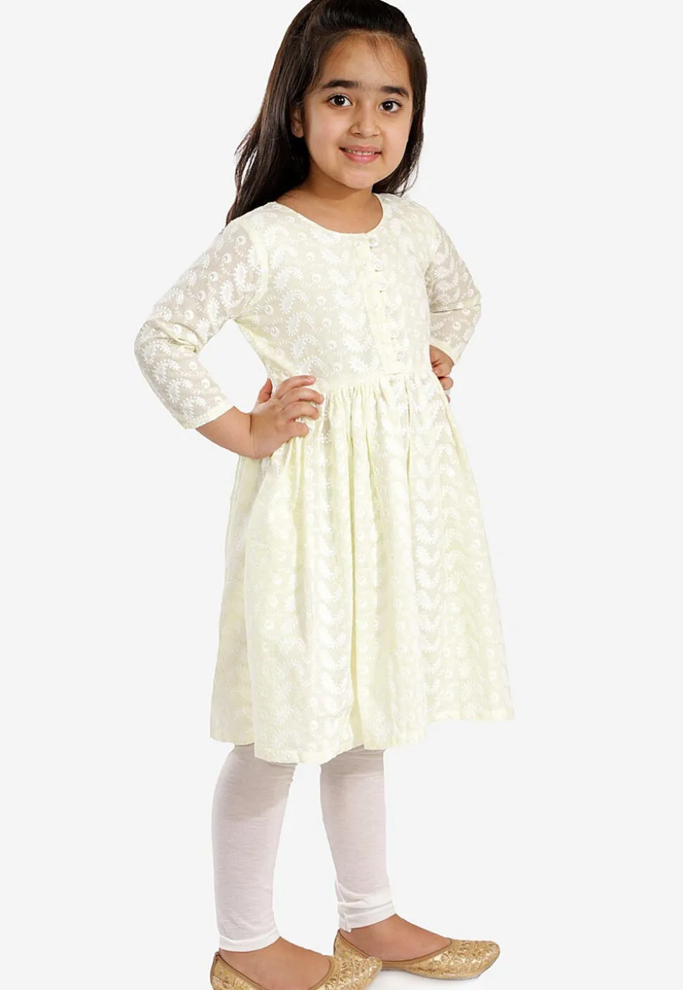 Chikankari Pure Cotton A Line Kurta Set in Cream