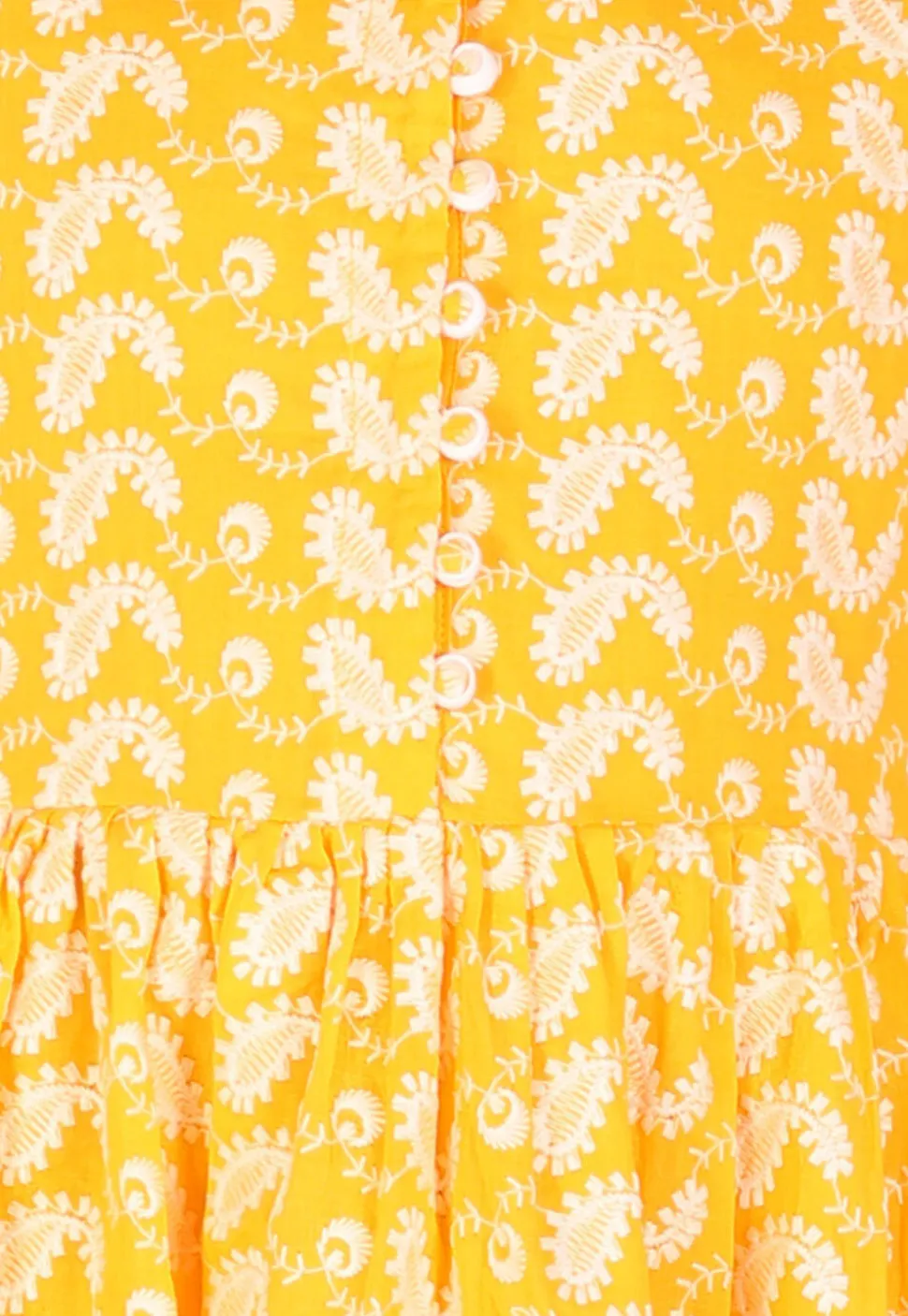 Chikankari Pure Cotton A Line Dress in Mustard