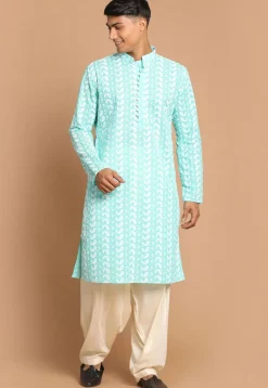 Chikankari Pure Cotton Dhoti Kurta in Sea Green