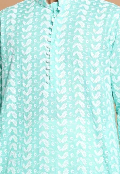 Chikankari Pure Cotton Dhoti Kurta in Sea Green