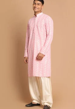 Chikankari Pure Cotton Dhoti Kurta in Pink