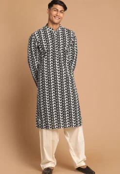 Chikankari Pure Cotton Dhoti Kurta in Black