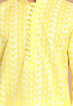 Chikankari Pure Cotton Dhoti Kurta in Yellow