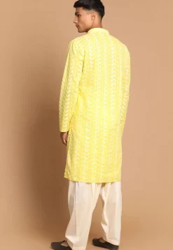 Chikankari Pure Cotton Dhoti Kurta in Yellow