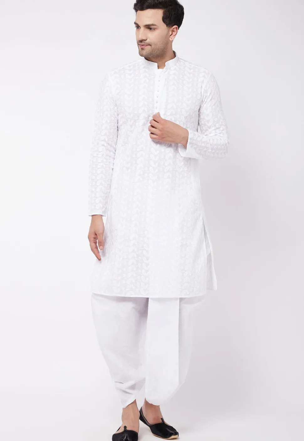 Chikankari Pure Cotton Dhoti Kurta in White