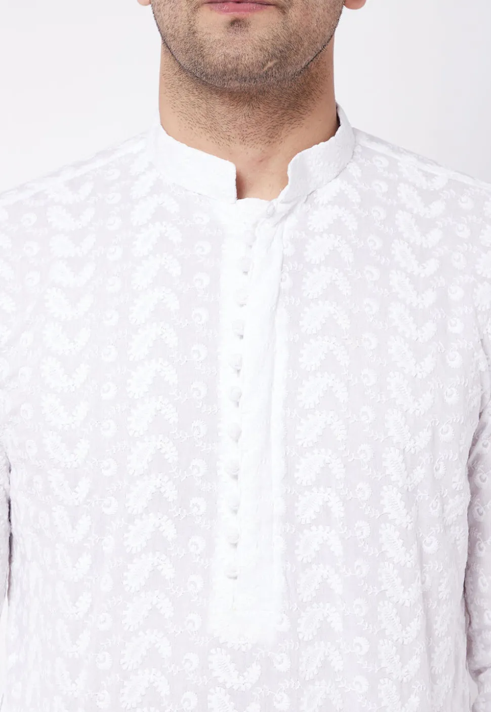 Chikankari Pure Cotton Dhoti Kurta in White