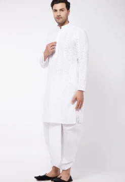 Chikankari Pure Cotton Dhoti Kurta in White