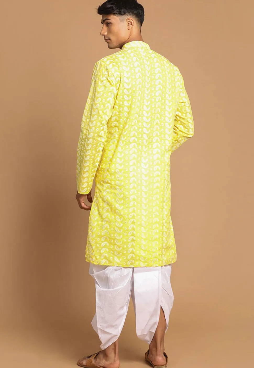 Chikankari Pure Cotton Dhoti Kurta in Yellow