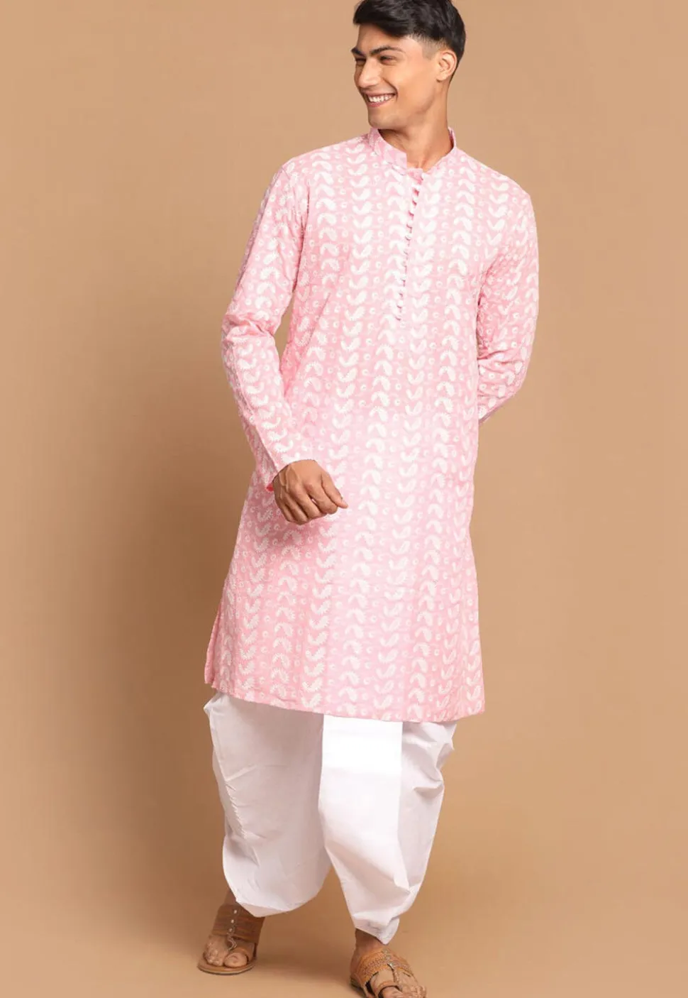 Chikankari Pure Cotton Dhoti Kurta in Pink