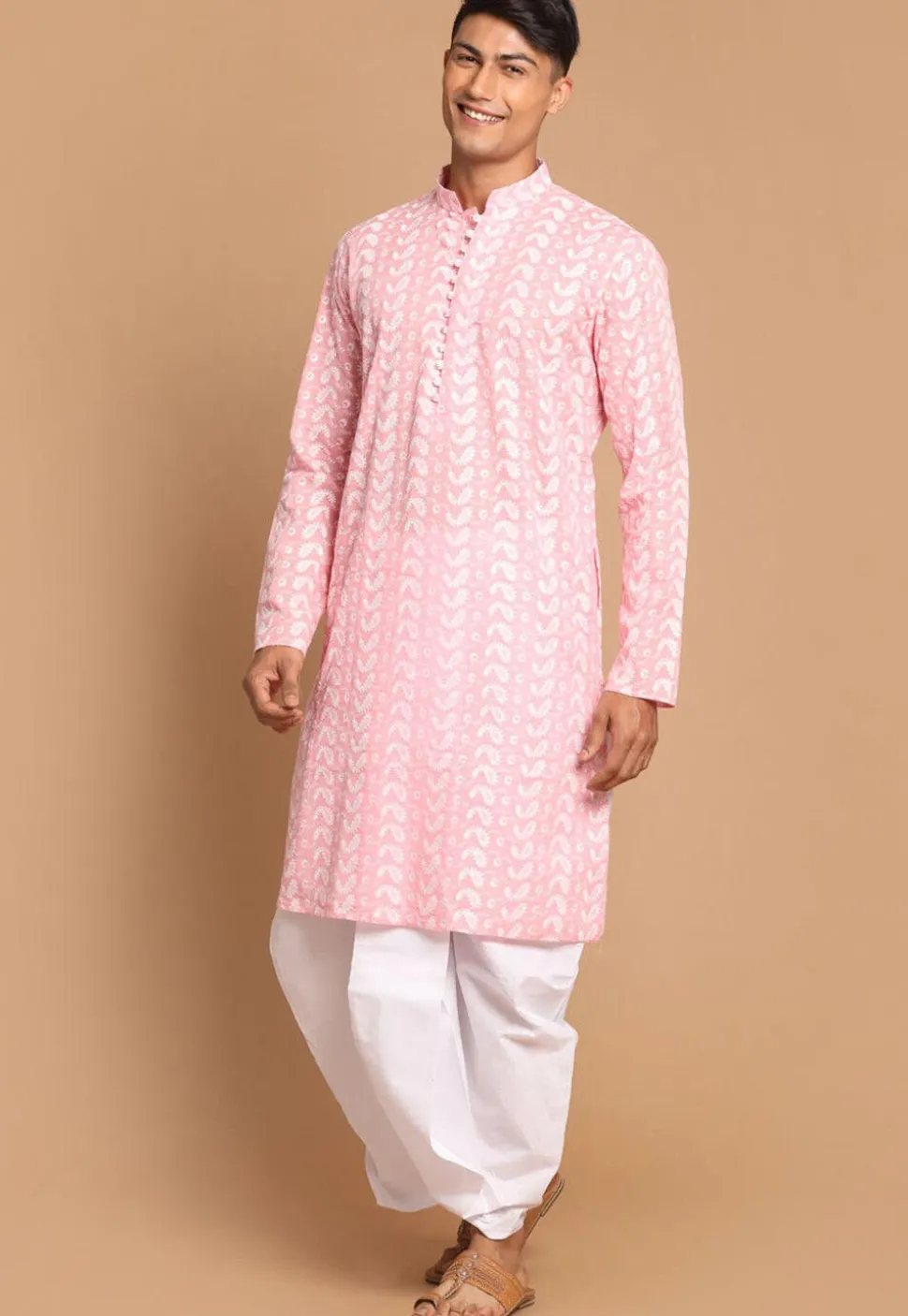 Chikankari Pure Cotton Dhoti Kurta in Pink