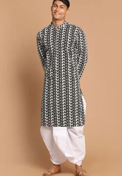 Chikankari Pure Cotton Dhoti Kurta in Black