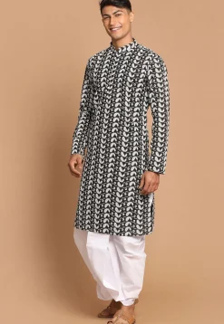 Chikankari Pure Cotton Dhoti Kurta in Black