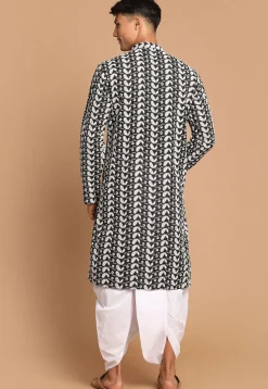 Chikankari Pure Cotton Dhoti Kurta in Black