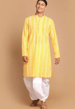 Chikankari Pure Cotton Dhoti Kurta in Mustard
