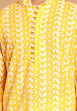Chikankari Pure Cotton Dhoti Kurta in Mustard
