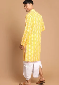 Chikankari Pure Cotton Dhoti Kurta in Mustard
