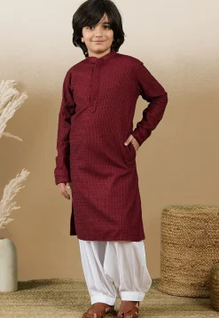 Chikankari Pure Cotton Kurta Set in Maroon