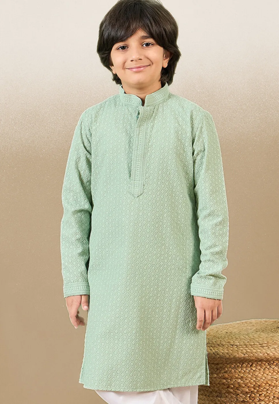 Chikankari Pure Cotton Kurta in Pastel Green