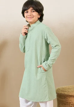 Chikankari Pure Cotton Kurta in Pastel Green