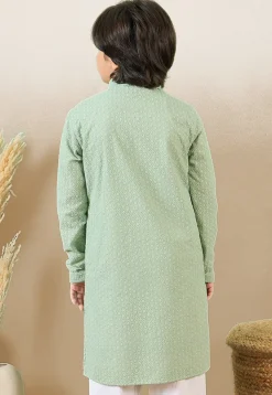 Chikankari Pure Cotton Kurta in Pastel Green