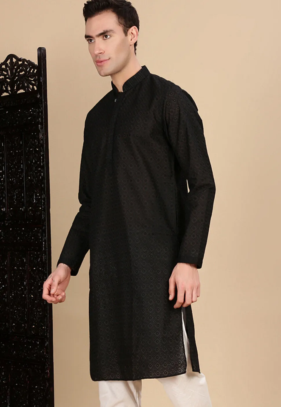 Chikankari Pure Cotton Kurta in Black
