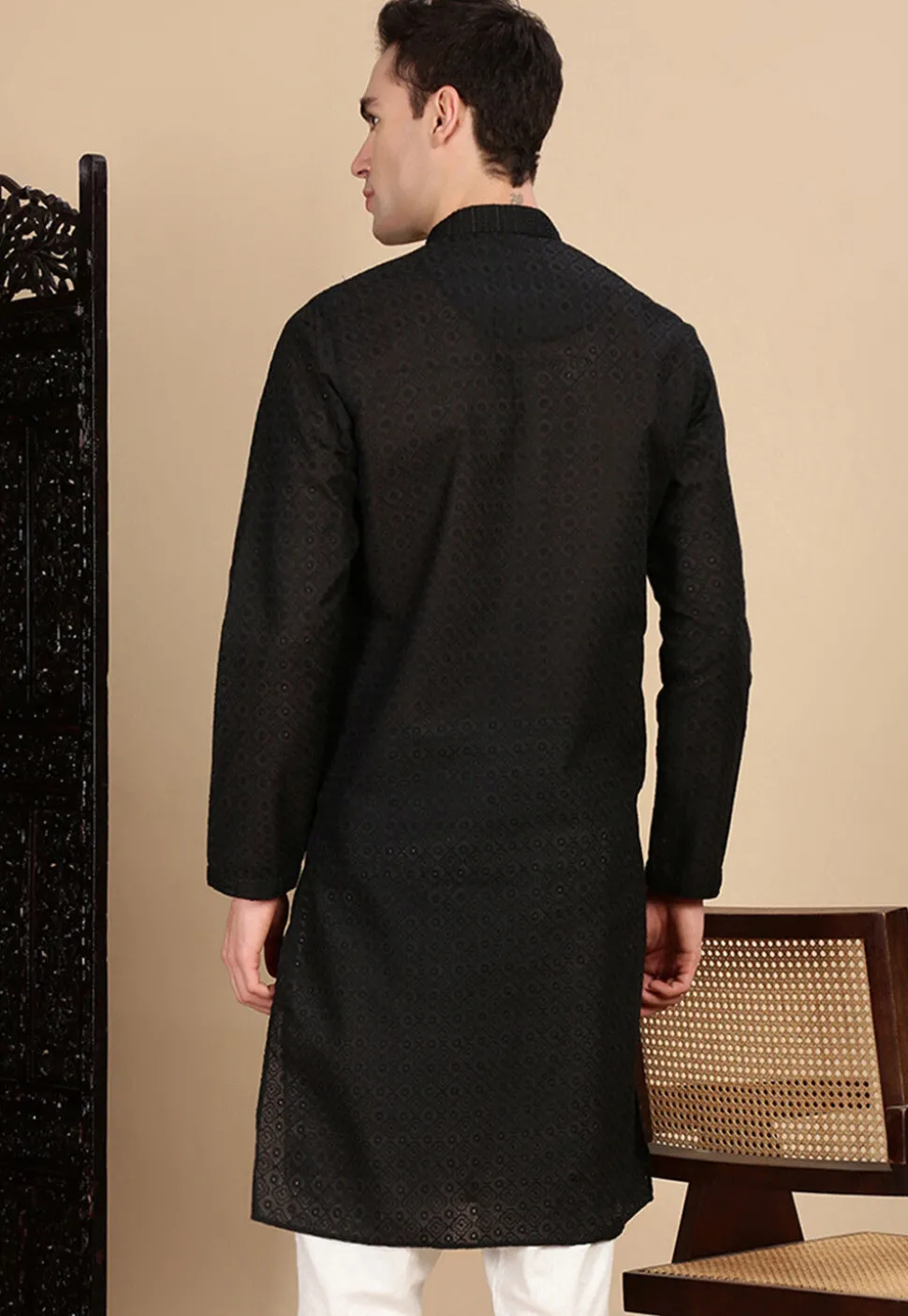 Chikankari Pure Cotton Kurta in Black