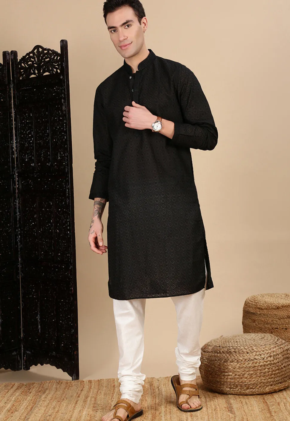 Chikankari Pure Cotton Kurta in Black