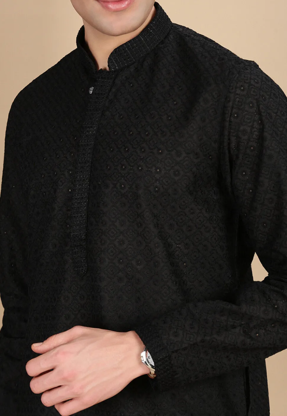 Chikankari Pure Cotton Kurta in Black