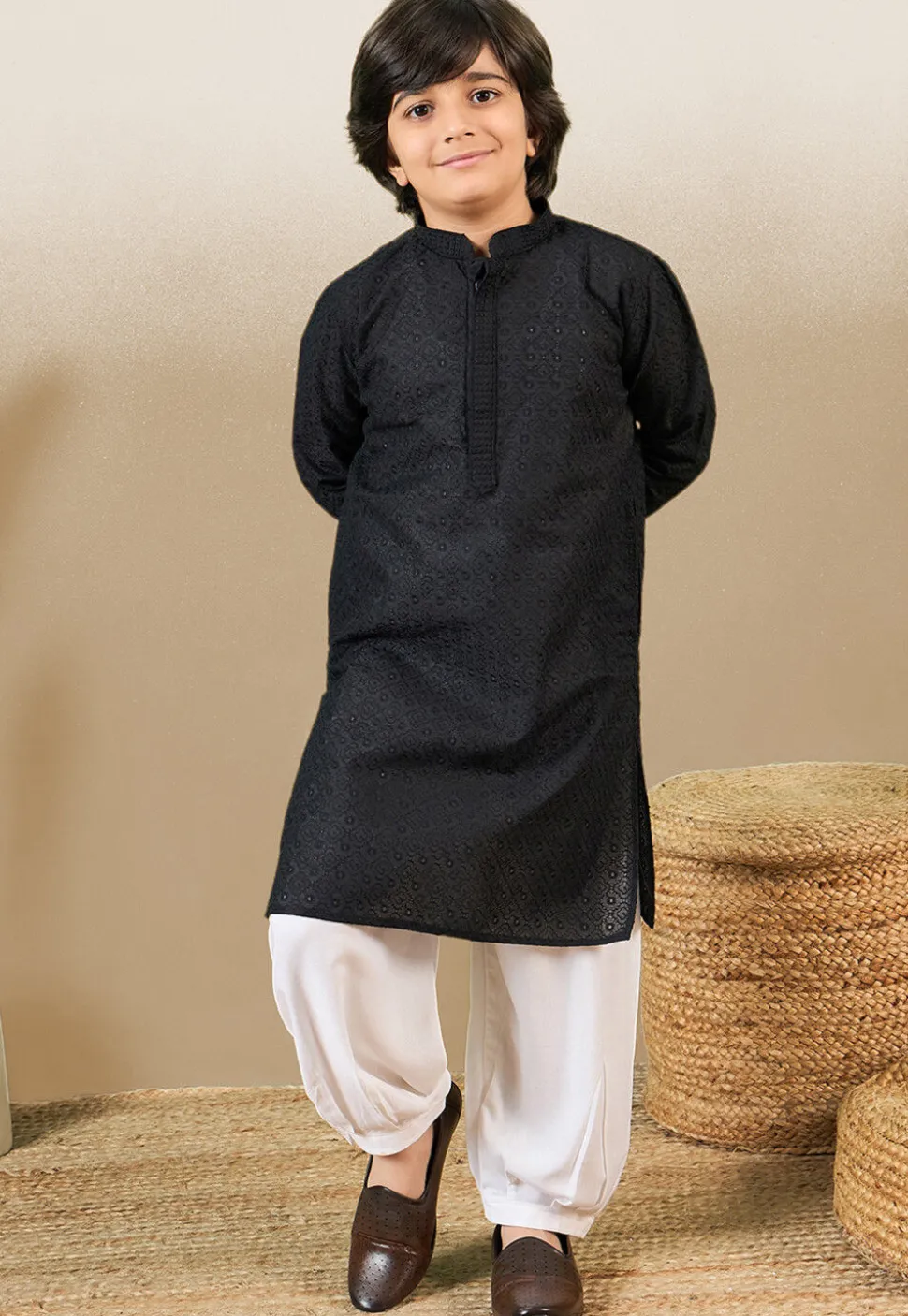 Chikankari Pure Cotton Kurta Set in Black