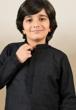 Chikankari Pure Cotton Kurta Set in Black