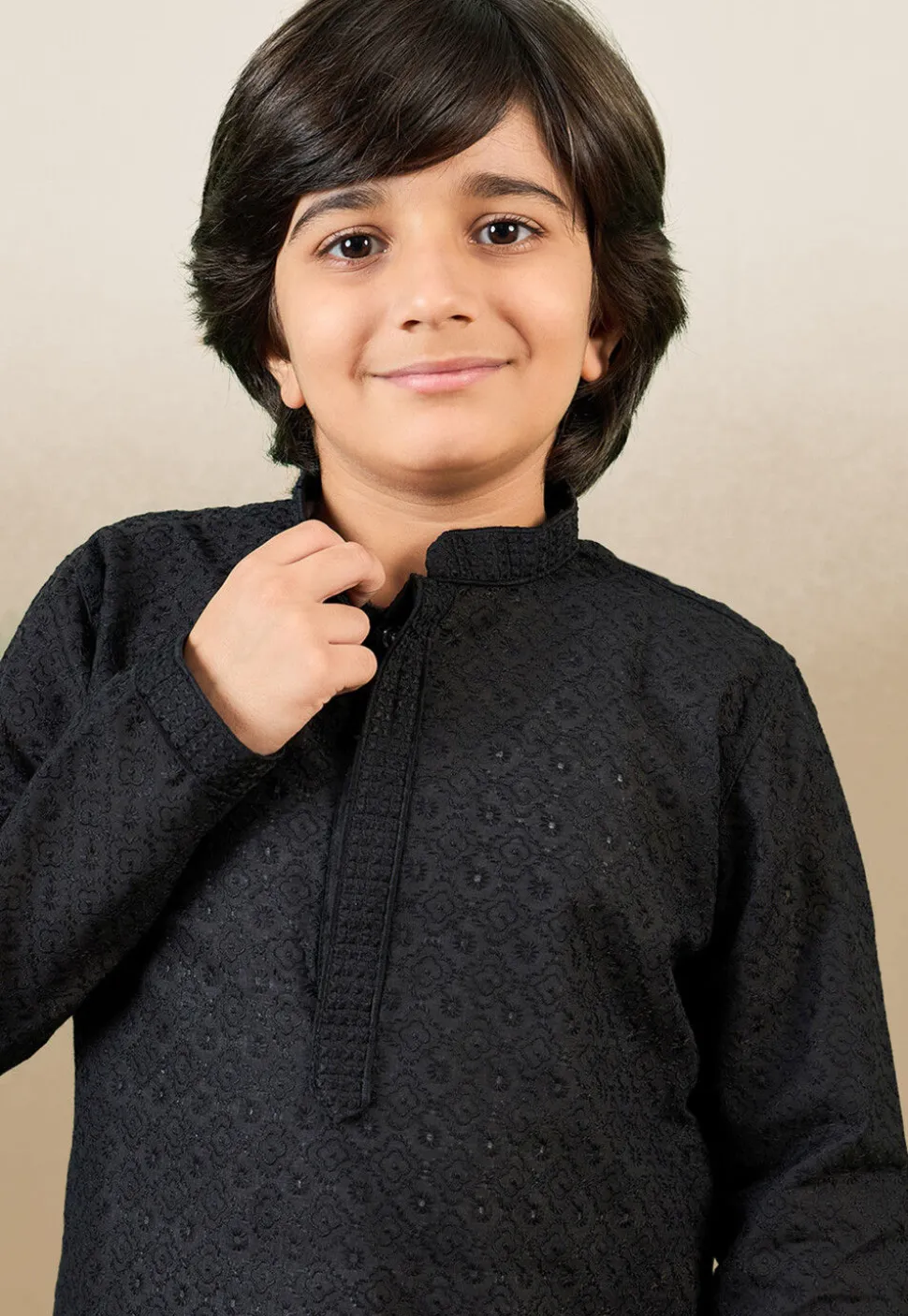 Chikankari Pure Cotton Kurta Set in Black