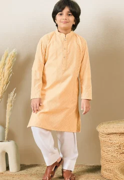 Chikankari Pure Cotton Kurta Set in Light Peach