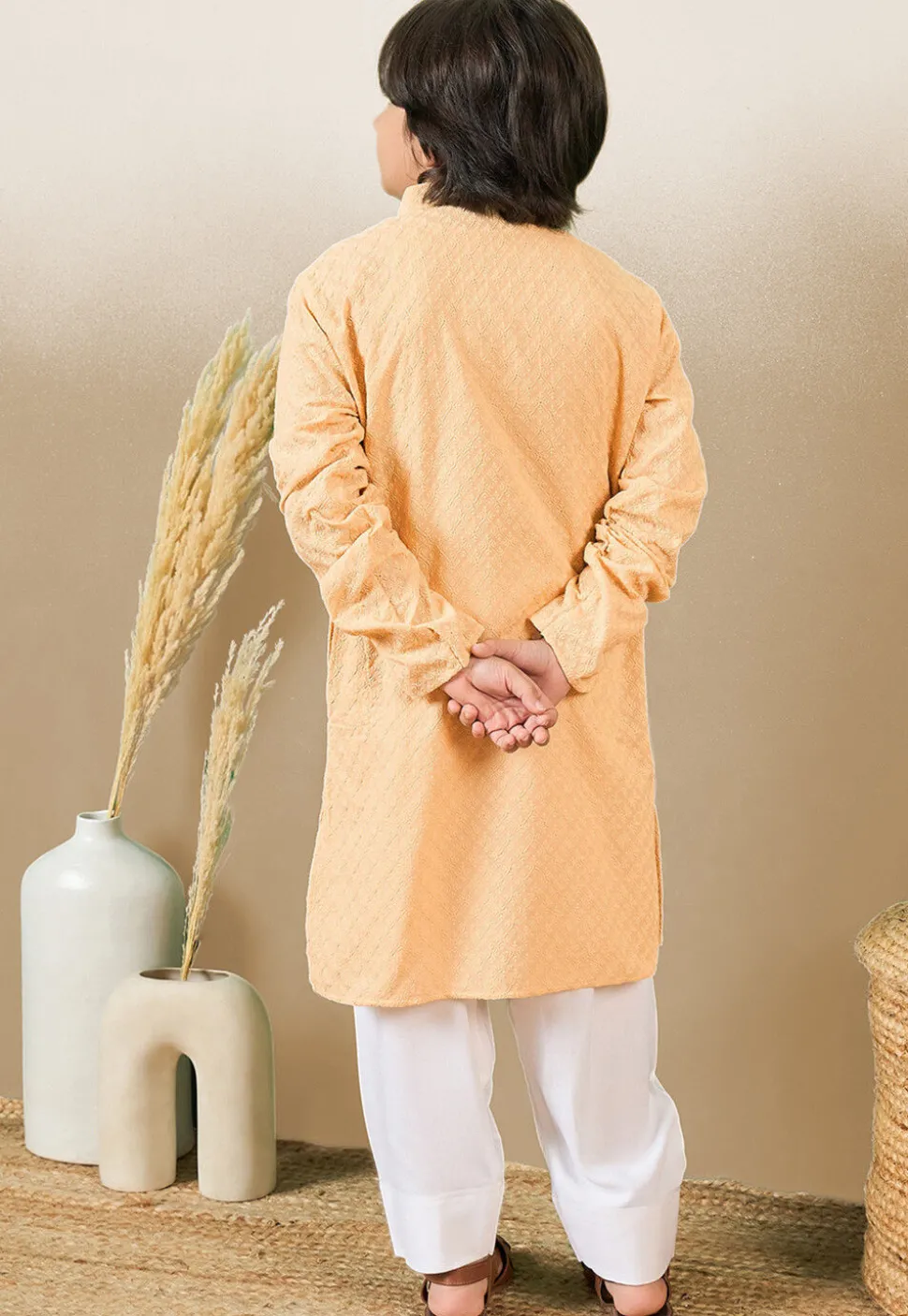 Chikankari Pure Cotton Kurta Set in Light Peach