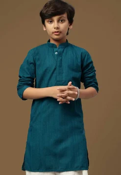 Chikankari Pure Cotton Kurta in Teal Blue
