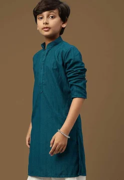 Chikankari Pure Cotton Kurta in Teal Blue