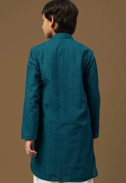 Chikankari Pure Cotton Kurta in Teal Blue
