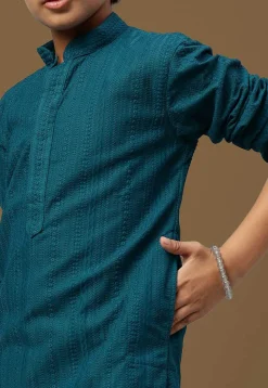 Chikankari Pure Cotton Kurta in Teal Blue
