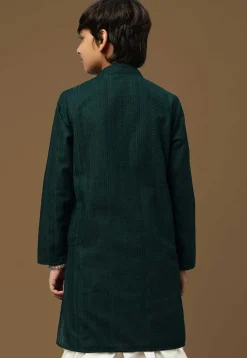 Chikankari Pure Cotton Kurta in Dark Teal Green
