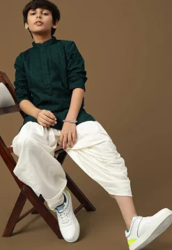 Chikankari Pure Cotton Kurta in Dark Teal Green