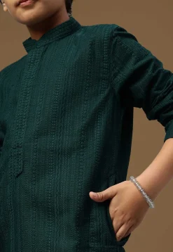 Chikankari Pure Cotton Kurta in Dark Teal Green