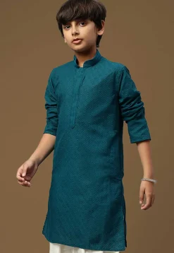 Chikankari Pure Cotton Kurta in Teal Blue
