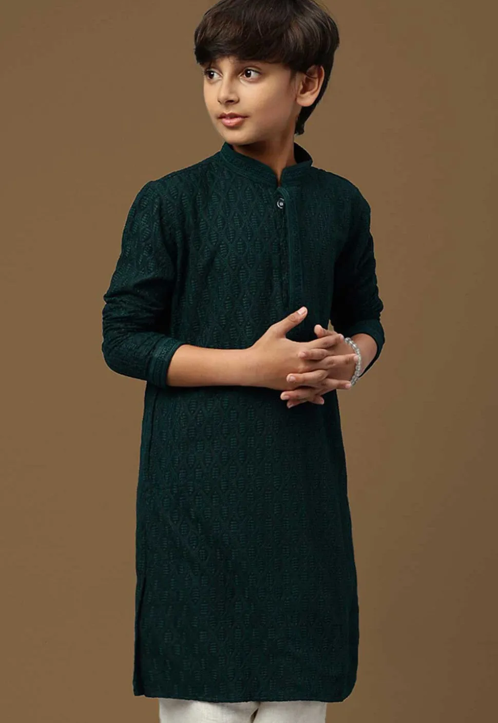 Chikankari Pure Cotton Kurta in Dark Teal Green