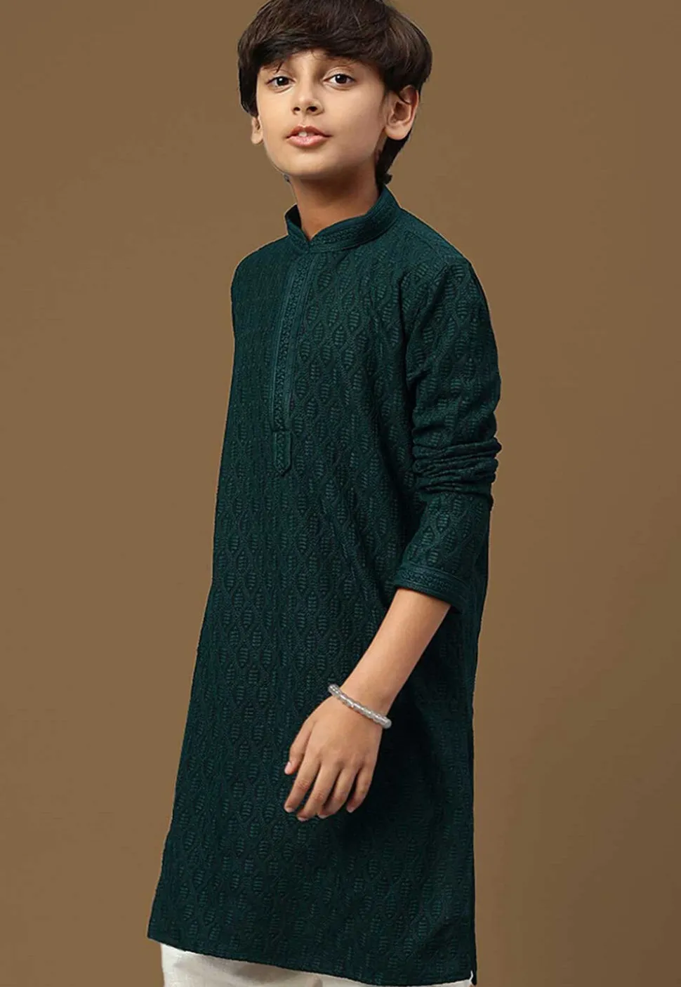 Chikankari Pure Cotton Kurta in Dark Teal Green