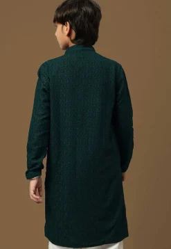 Chikankari Pure Cotton Kurta in Dark Teal Green