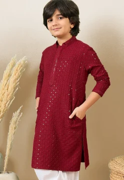 Chikankari Pure Cotton Kurta in Maroon