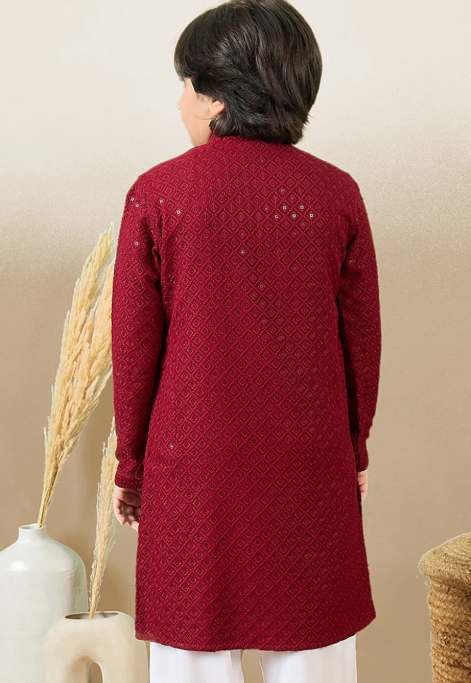 Chikankari Pure Cotton Kurta in Maroon